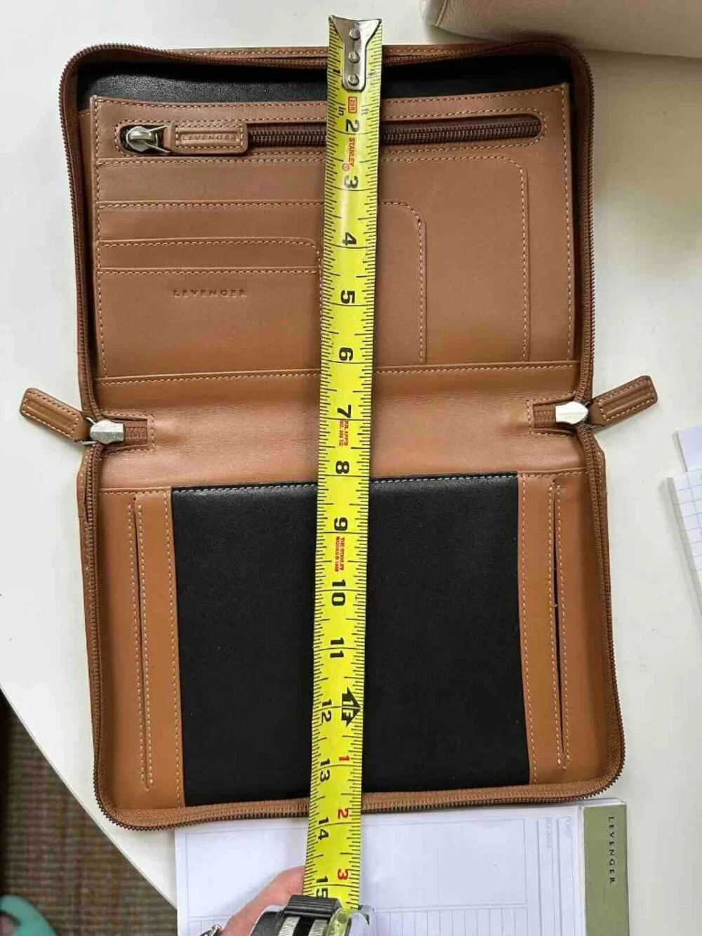 Levenger Leather Junior Ambi-Folio Notepad case LikeNew Brown Zip-around w/ box